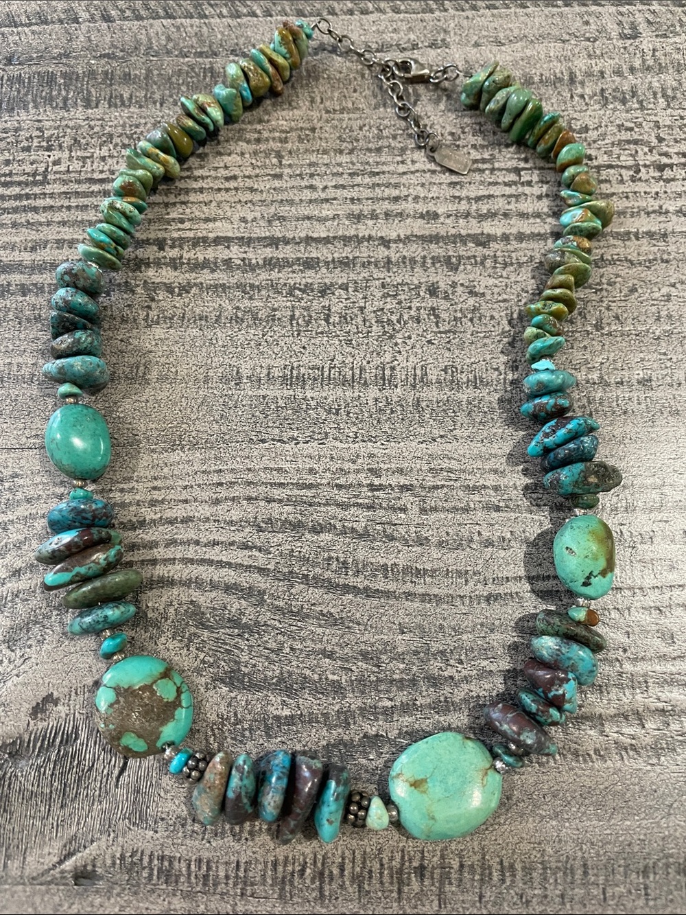Peyote Bird turquoise, sterling necklace.